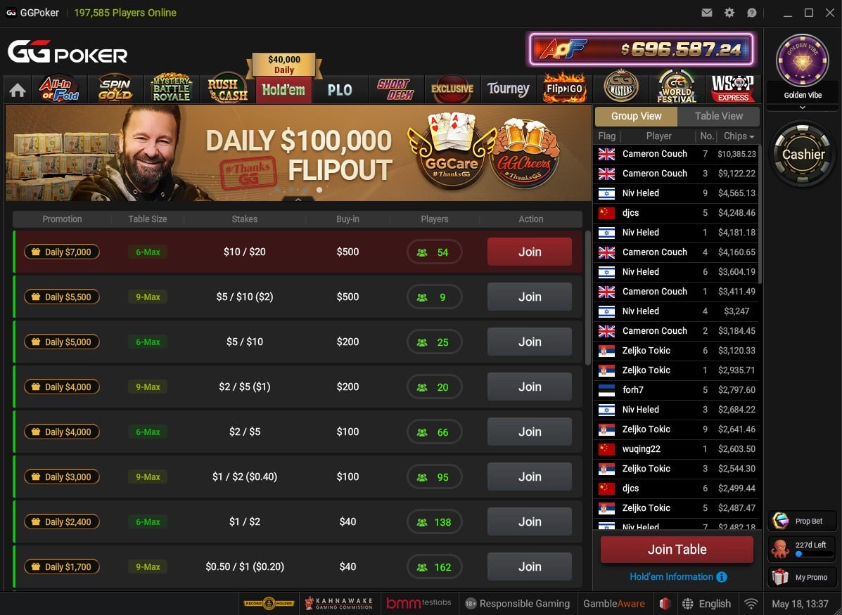 GGPoker Cash Game Lobby